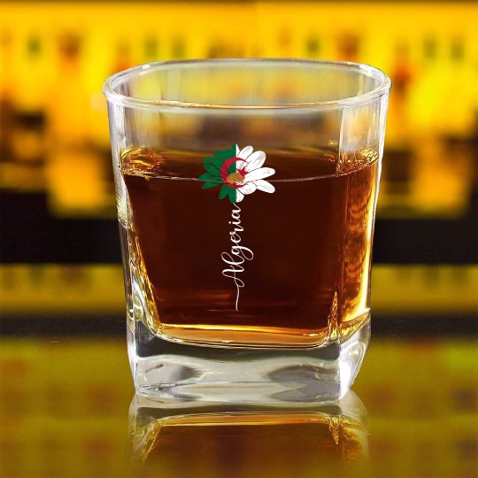 Vintage Algeria Sunflower Flag Algeria Lover Square Whiskey Glasses