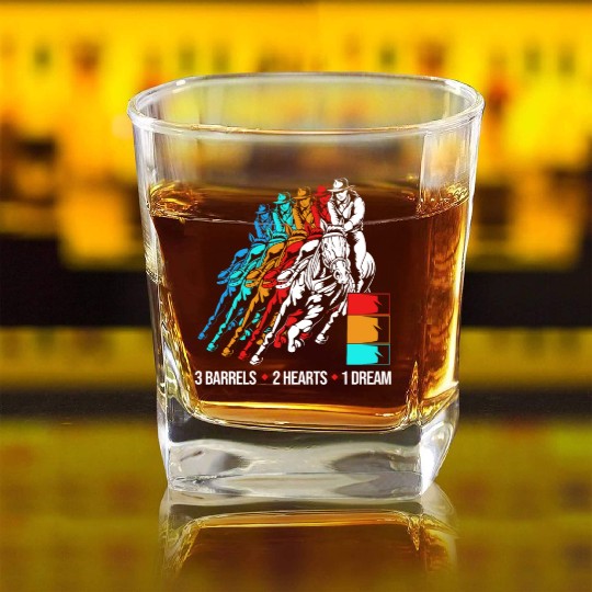 3 Barrels 2 Hearts 1 Dream Barrel Racing For Women Square Whiskey Glasses