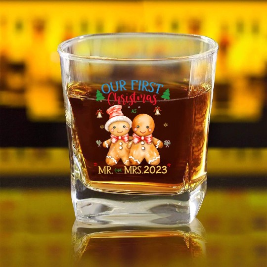gingerbread couple first Christmas Mr. and Mrs. Square Whiskey Glasses