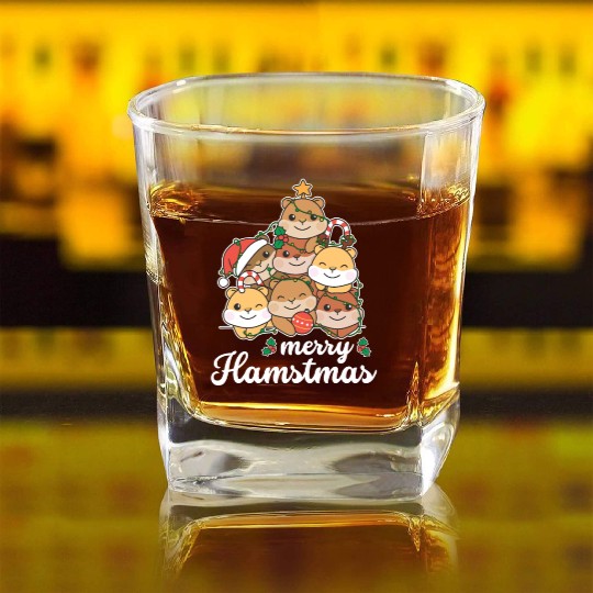 Hamster Christmas Tree merry Hamstmas Square Whiskey Glasses