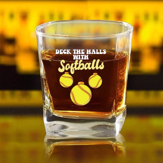 Softball Player Catcher Christmas Balls Deck The Square Whiskey Glasses