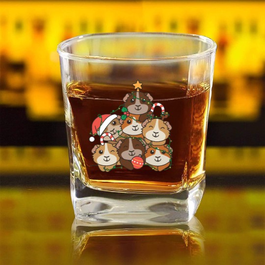 Guinea Pig Christmas Tree Funny Animal Square Whiskey Glasses
