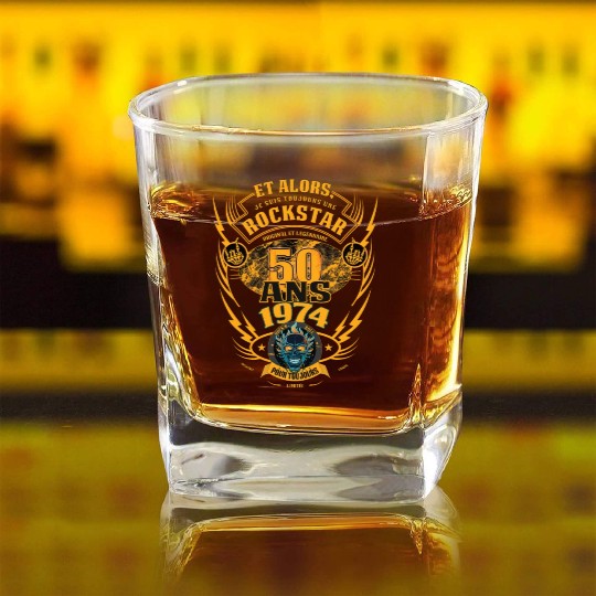 50th Birthday 1974 Rock'n Roll Forever Gift Square Whiskey Glasses
