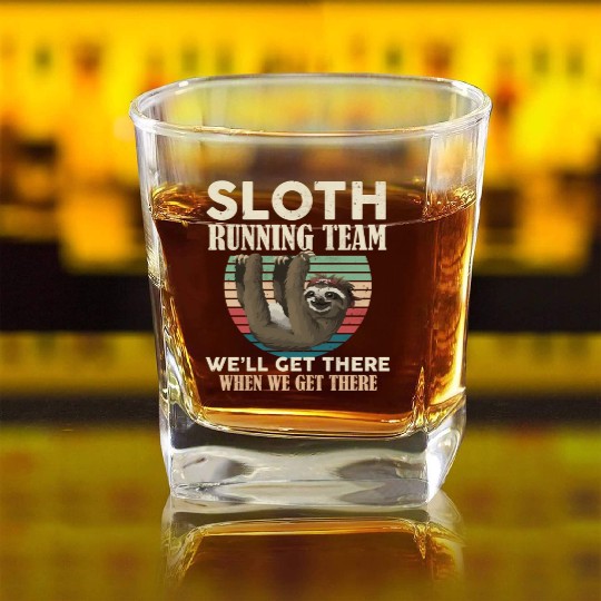 Sloth Running Team We'll Get There Sloth Square Whiskey Glasses