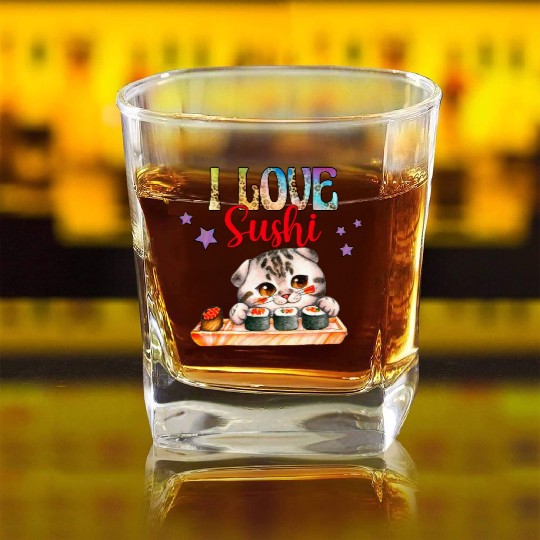 I love Sushi - Cat sushi Square Whiskey Glasses