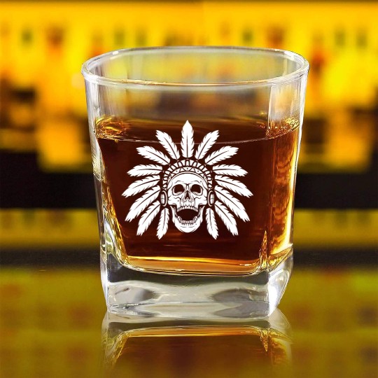 Indigenous Native American Skull Skull Head Square Whiskey Glasses