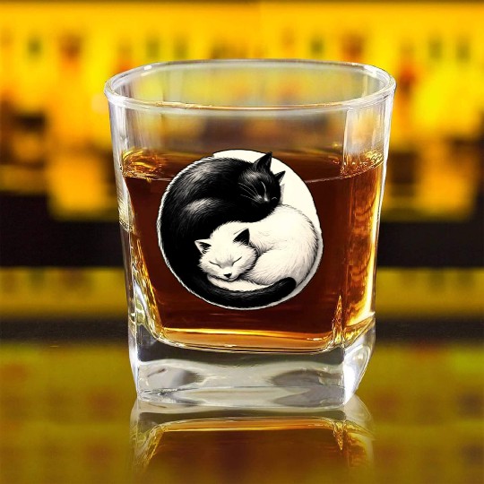 Yin and yang cats sleeping Square Whiskey Glasses