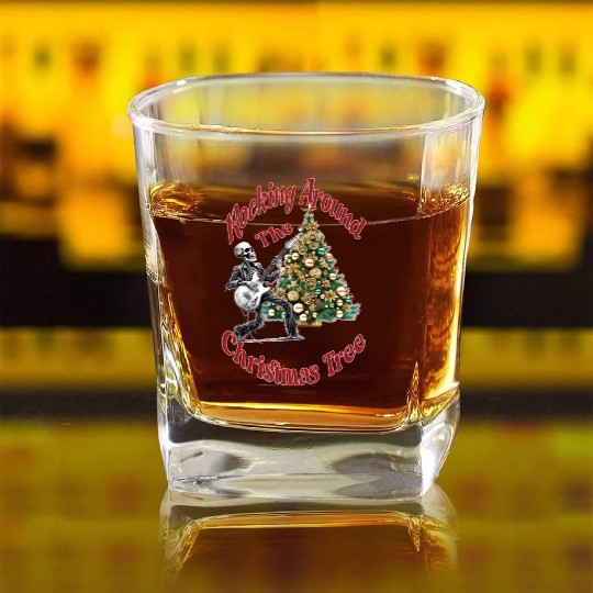 Rocking Around the Christmas Tree Skeleton Square Whiskey Glasses,