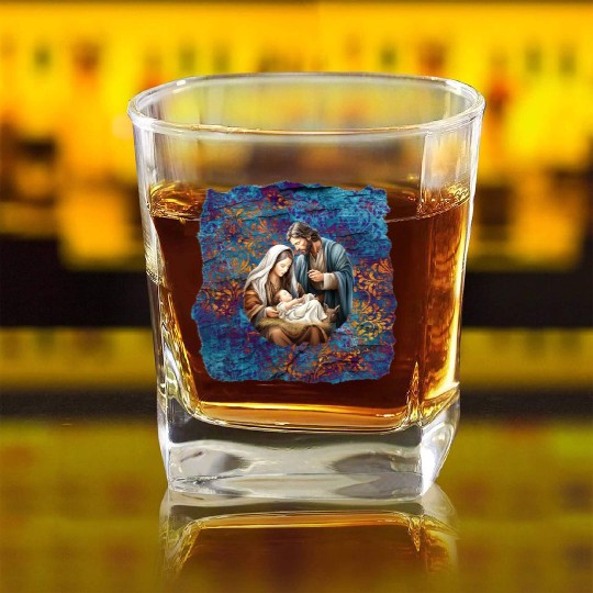 Nativity scene with Mary Joseph Baby Jesus Square Whiskey Glasses