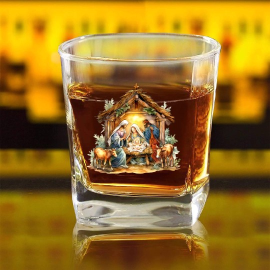 Nativity scene with Mary Joseph Baby Jesus Square Whiskey Glasses