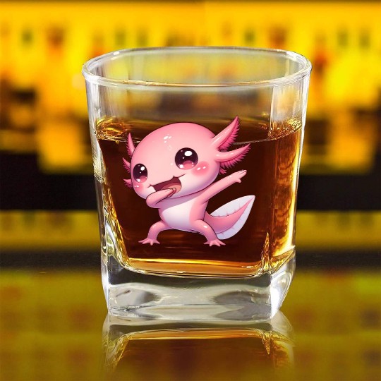 Dabbing Axolotl Kawaii Dance Moves Square Whiskey Glasses