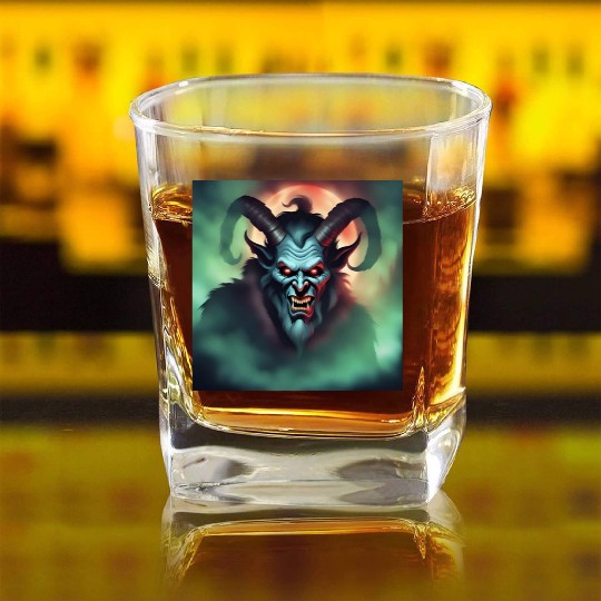 Krampus in Green Fog Square Whiskey Glasses