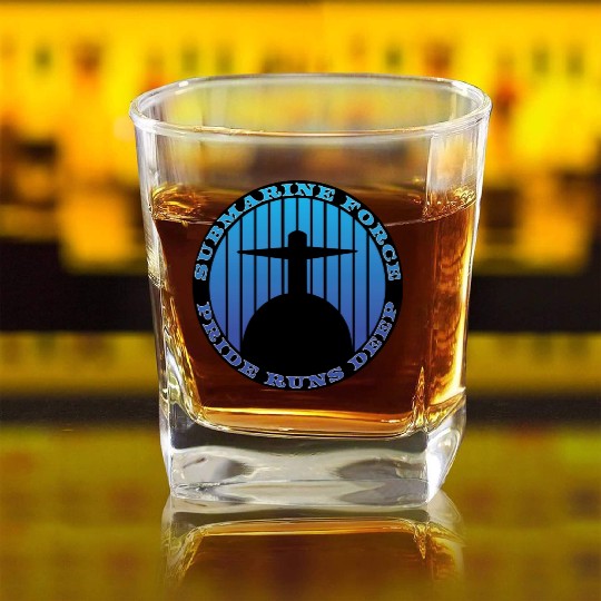 Submarine Force Pride Runs Deep Ocean Blue Square Whiskey Glasses