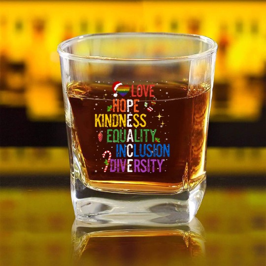 Gay Christmas Love Hope Kindness Equality Peace Square Whiskey Glasses