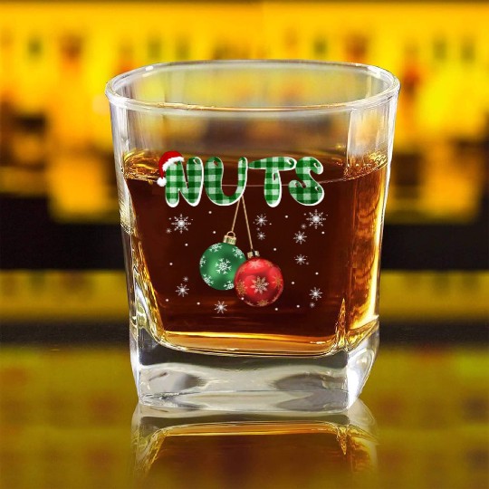 Chest Nuts Christmas Funny Couple Matching Square Whiskey Glasses