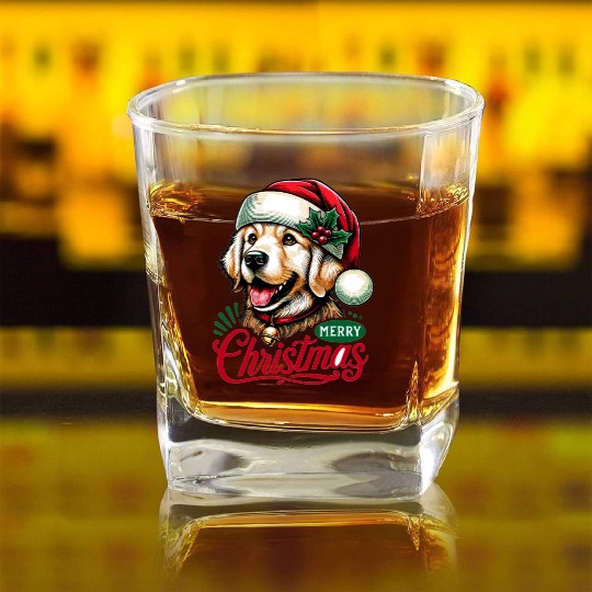 Golden Retriever Christmas Square Whiskey Glasses