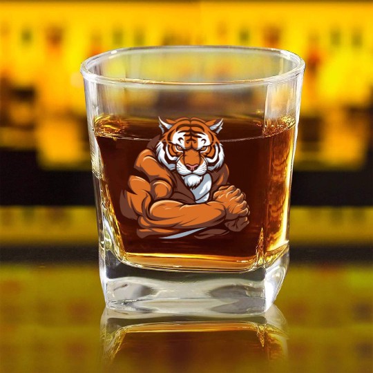 Workout Gym Tiger Square Whiskey Glasses