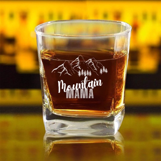 Mountain Mama, 3 Mountain peaks Square Whiskey Glasses