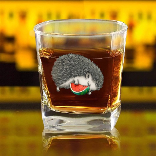 Hedgehog Sleeping With Watermelon Square Whiskey Glasses