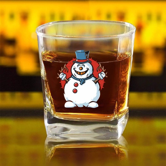 frosty snowman creepy Square Whiskey Glasses