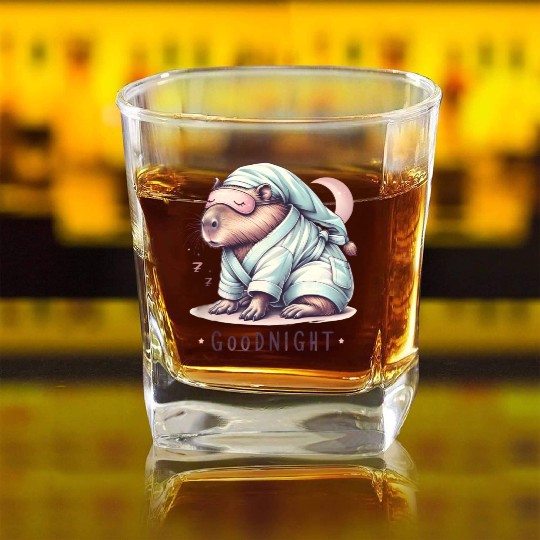 Sleepy Capybara in Comfy Pajamas Square Whiskey Glasses