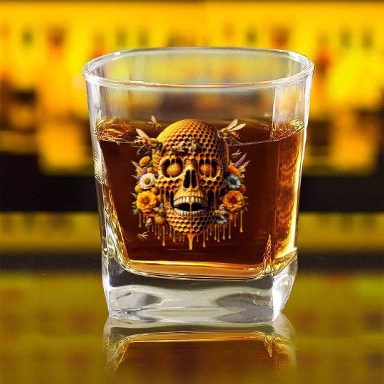 Sweet Life Skull Square Whiskey Glasses Honeycomb Haven Bumblebee