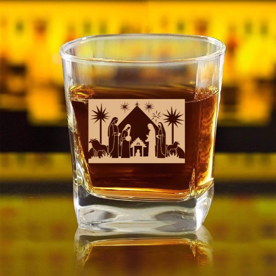 Nativity Scene with Mary Joseph Baby Jesus Square Whiskey Glasses
