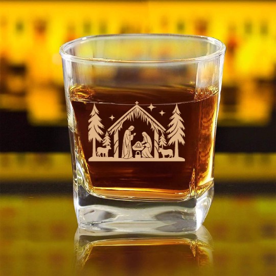 Nativity Scene with Mary Joseph Baby Jesus Square Whiskey Glasses