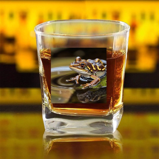 Rain frog" cute crazy leopard frog Square Whiskey Glasses