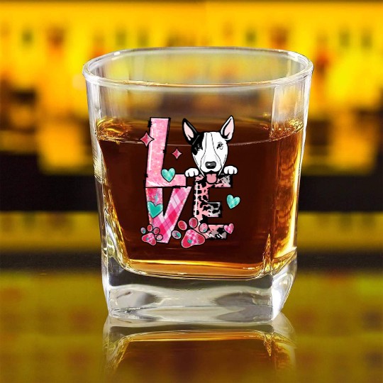 Bullterrier Dog I Love My Dog Valentines Day Square Whiskey Glasses