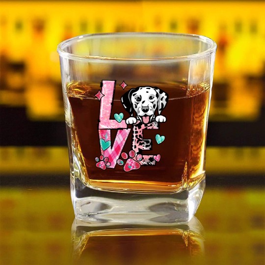 Dalmation Dog I Love My Dog Valentines Day Square Whiskey Glasses