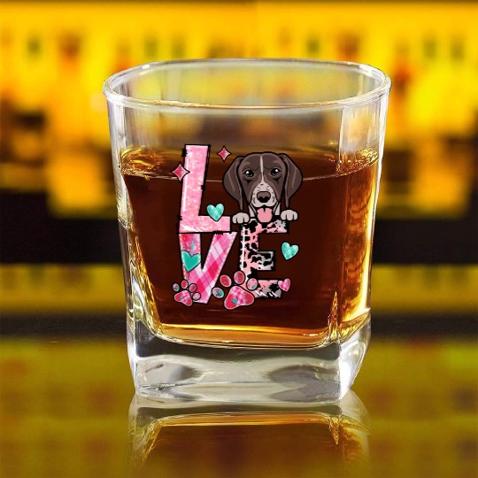 German Shorthair Dog I Love My Dog Fur Baby Valent Square Whiskey Glasses