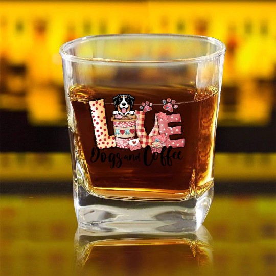 Bernese Dog Coffee Lover Valentines Day Square Whiskey Glasses