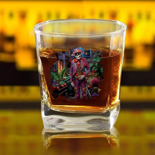 Sustainably sourced day of the dead garden Square Whiskey Glasses