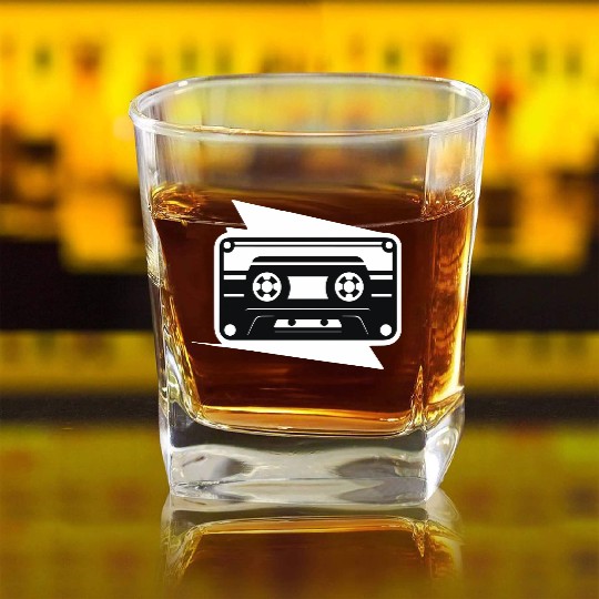 A vintage-inspired illustration of cassette tape Square Whiskey Glasses