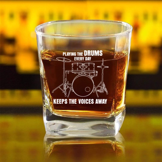 Drummer Drumset Drumsticks Drum Drums Square Whiskey Glasses
