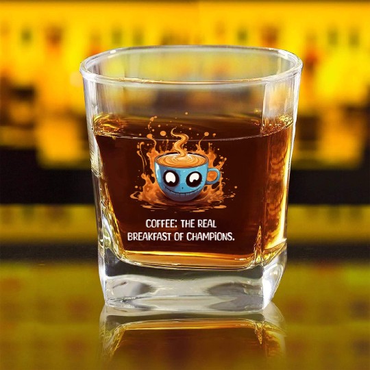 Coffee The Real Breakfast Of Champions white Square Whiskey Glasses