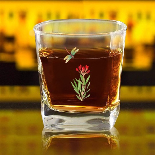 dragonfly flying over a plant Square Whiskey Glasses