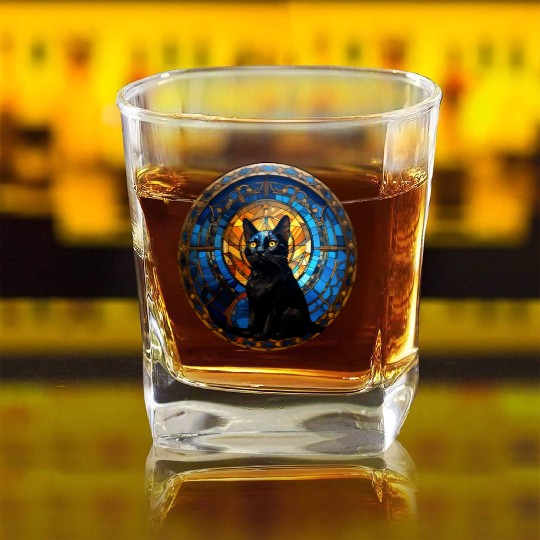 Bombay cat in stained glass Square Whiskey Glasses