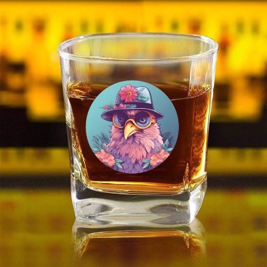 Vintage 80s 90s Nostalgic Chicken Lovers Square Whiskey Glasses