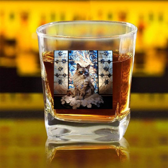 Ragdoll cat in stained glass Square Whiskey Glasses
