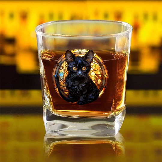 Bombay kitten in stained glass Square Whiskey Glasses