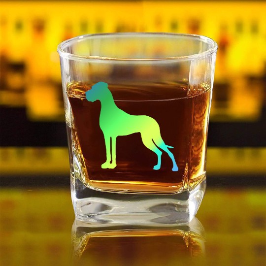 Green Yellow Great Dane Square Whiskey Glasses