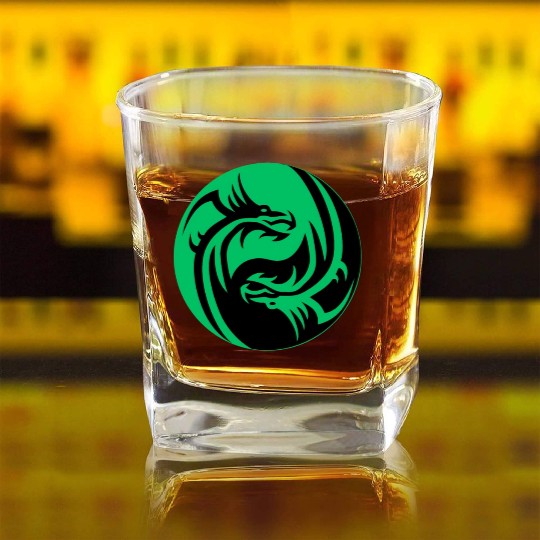 tow Dragonball in circle green and black Square Whiskey Glasses