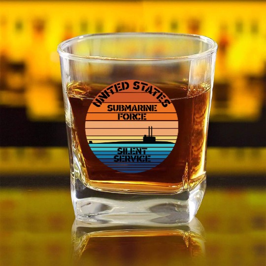 Sunset Us Submarine Force Silent Service Square Whiskey Glasses
