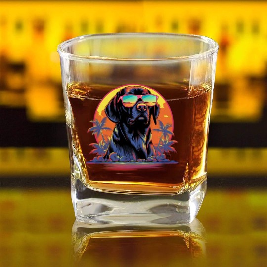 Retro Wave Foxhound Dog Square Whiskey Glasses