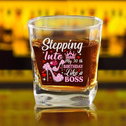 stepping into my 50th birthday like a boss Square Whiskey Glasses