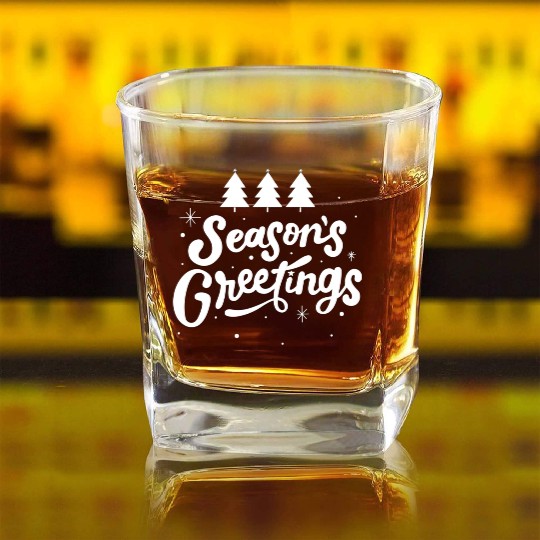 Seasons Greetings Square Whiskey Glasses