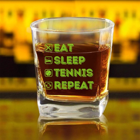 Eat Sleep Tennis Repeat Funny Fans Sport Lovers Square Whiskey Glasses