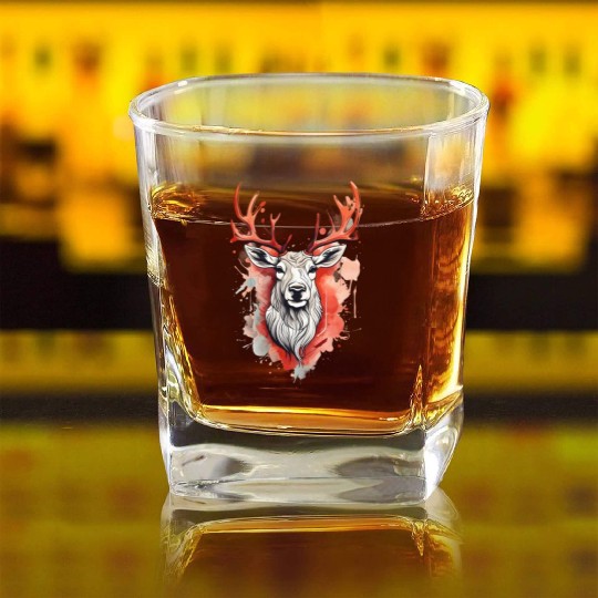 Reindeer Sublime Antler Silhouette Top Square Whiskey Glasses